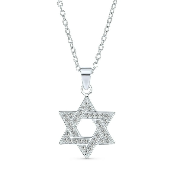 Bling Jewelry Womens Cubic Zirconia Star of David Pendant Necklace 14K Gold Plated Silver Jewish Gift