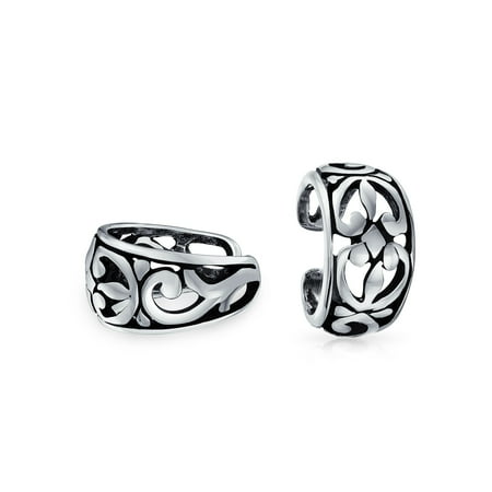 Bling Jewelry Womens Filigree Ear Cuff Cartilage Band Flower Clip Wrap Earrings