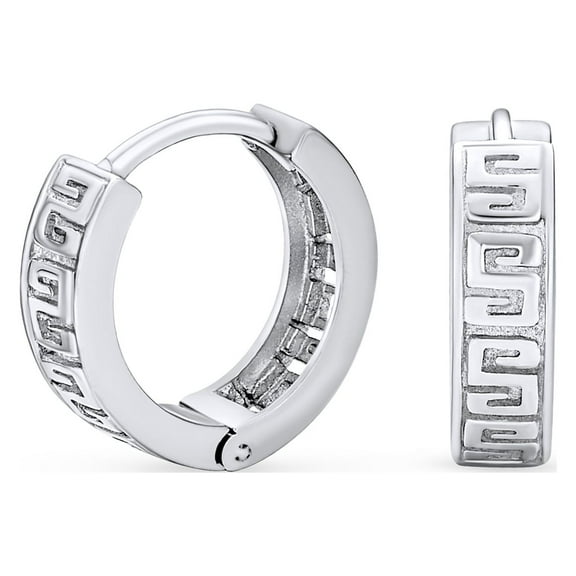 Bling Jewelry Womens Cutout Greek Key Hoop Huggie Earrings Men Sterling Silver 0.65 Inch