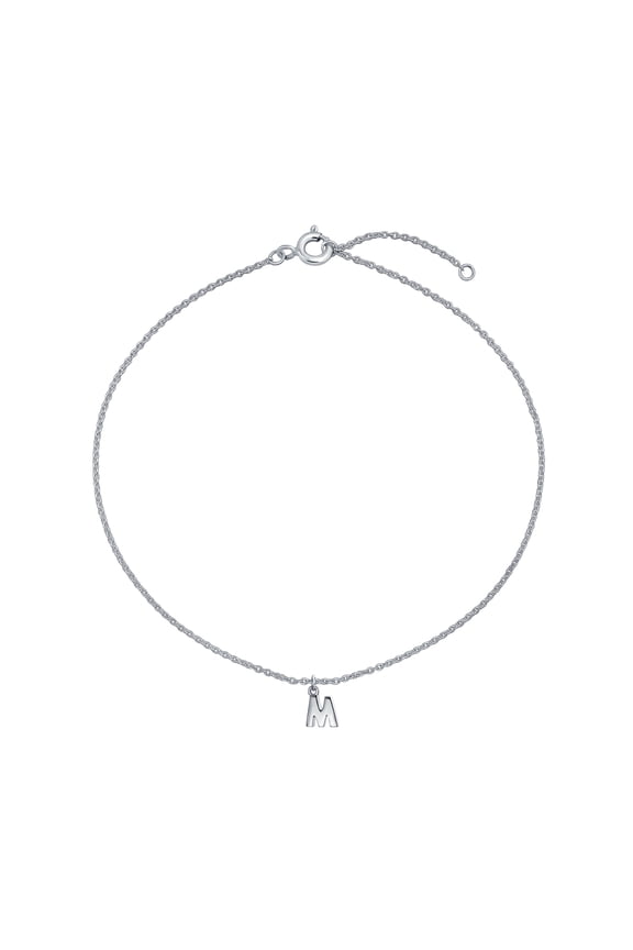 Womens Dainty Alphabet Block Initial M Letter Anklet Ankle Bracelet .925 Sterling Silver Adjustable