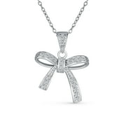 BLING JEWELRY Womens Dainty Bridal Necklace with Clear Cubic Zirconia Bow Pendant in Sterling Silver