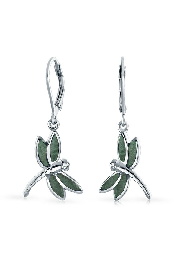 Womens Dainty Butterfly Dragonfly Firefly Gemstone Inlaid Dangle Earrings Silver