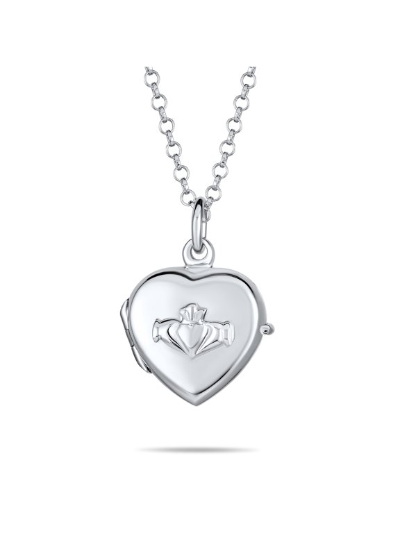 Womens Holding Hands Irish Celtic Claddagh Locket Necklace .925 Sterling Silver