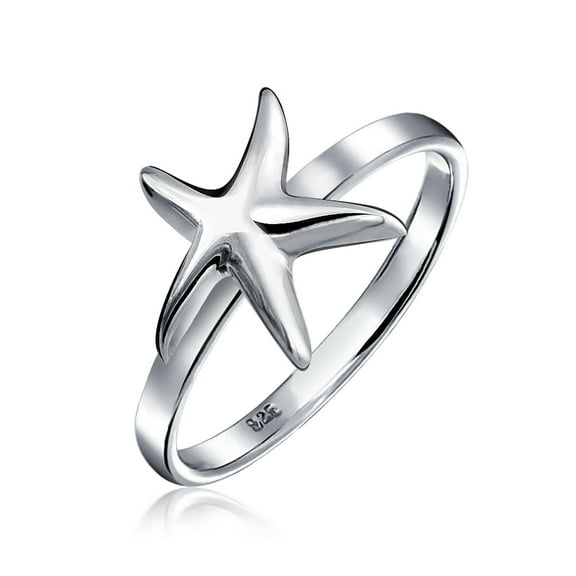 Bling Jewelry Womens Dainty Cocktail Statement Ring: Pave CZ Starfish Sterling Silver Beach Jewelry