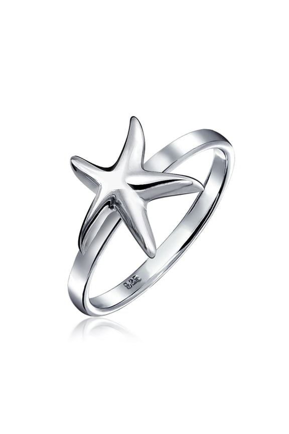 Womens Dainty Cocktail Statement Ring: Pave CZ Starfish Sterling Silver Beach Jewelry