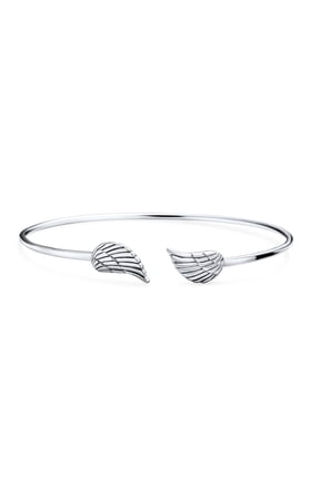 Womens Dainty Religious Guardian Angel Wing Cuff Bracelet .925 Sterling Silver