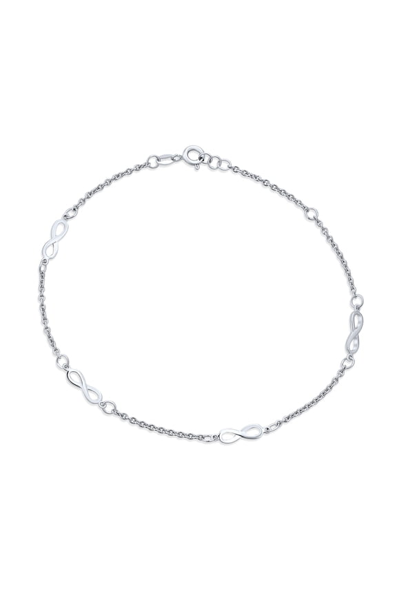 Womens Dainty Romantic Love Knot Multi Infinity Symbol Anklet Ankle Bracelet .925 Sterling Silver