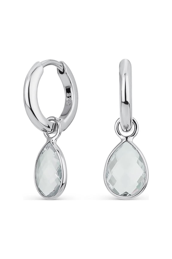 Womens Dainty Natural Aquamarine Teardrop Huggie Drop Earrings .925 Sterling Silver