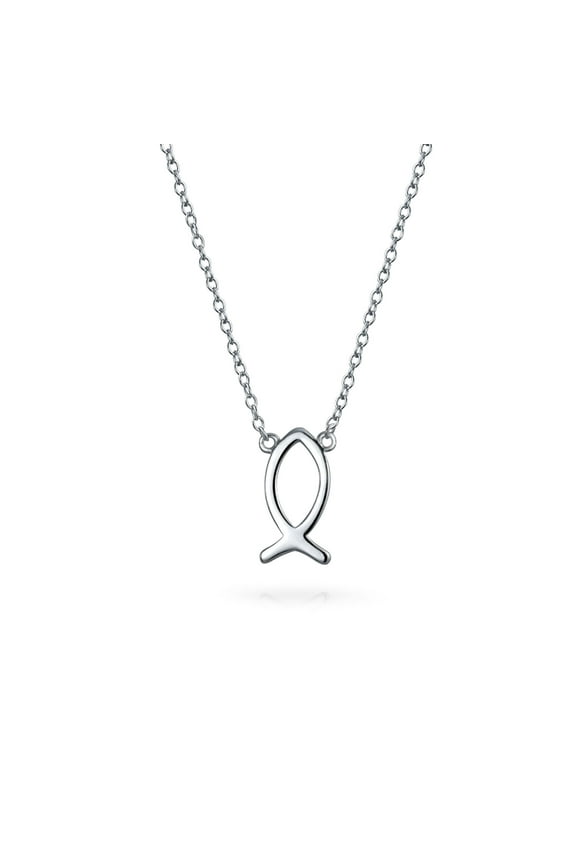 Womens Dainty Sterling Silver Jesus Fish Ichthys Pendant Necklace for Christians