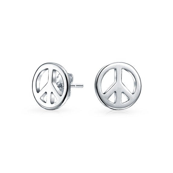 Bling Jewelry Womens Mini World Peace Sign Stud Earrings 14K Gold Plated Sterling Silver