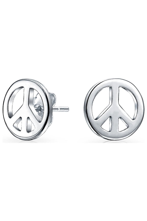 Womens Dainty World Peace Sign Stud Earrings in Gold Plated Sterling Silver