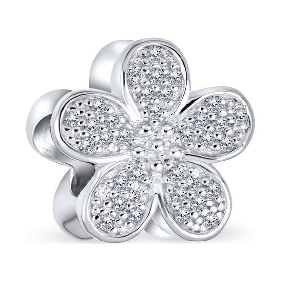 Bling Jewelry Womens Daisy Flower Charm Bead with Sparkling CZ Pave for European Bracelet