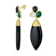 BLING JEWELRY Womens Dangle Gemstone Earrings Onyx Teardrop Gold