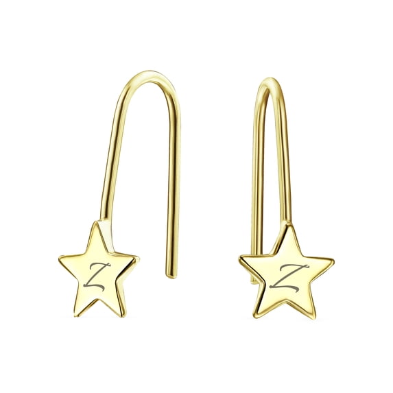 Bling Jewelry Womens Dangle Gemstone Earrings with Alphabet Letter A-Z in 14K Gold