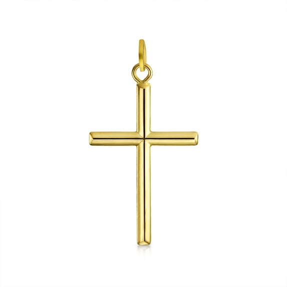 Bling Jewelry Womens Religious Jewelry Simple 14K Yellow Gold Cross Pendant Necklace Chain Not Included