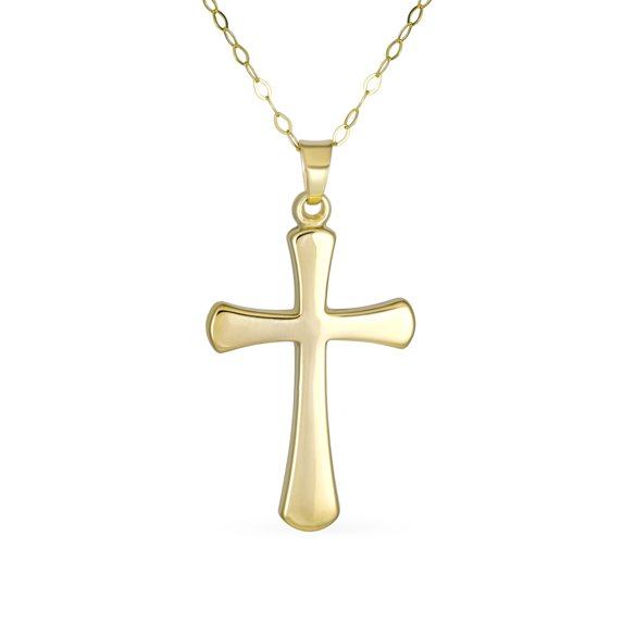 Classic Simple 14K Yellow Gold Holy Cross Pendant Necklace 16" Chain