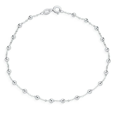 Bling Jewelry Womens Delicate 3MM Round Ball Bead Station Anklet Ankle Bracelet Sterling Silver Italy