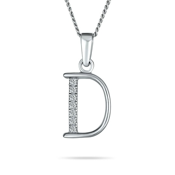 Bling Jewelry Womens D - Delicate Pave CZ Block Letter Alphabet Pendant Necklace Sterling Silver
