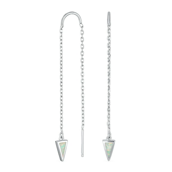 Bling Jewelry Womens Delicate Arrow Triangle Gemstone Opal Inlay Dangle Gemstone Earrings Silver