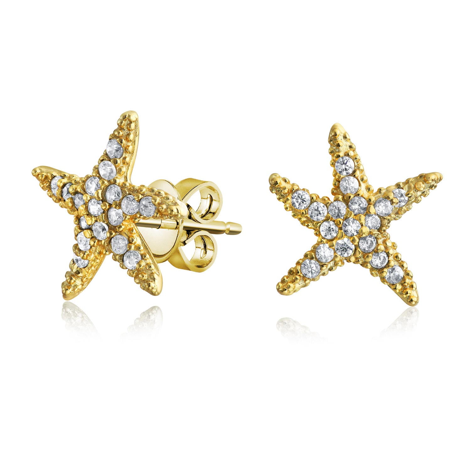 Starfish & Seashell Pearl Stud Earrings For Women - Nautical Gold-Tone Studs, Ocean Beach Theme Jewelry