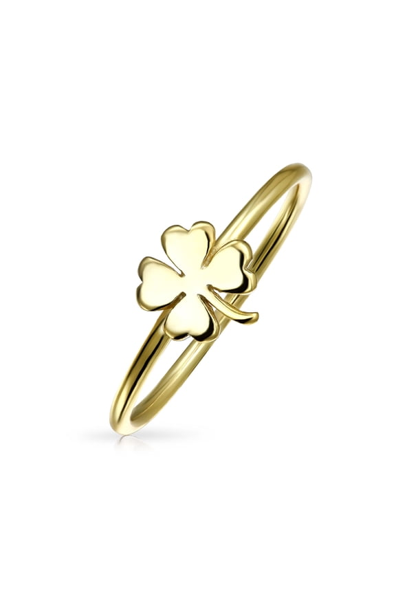 Womens Delicate Celtic Shamrock Clover Silver Ring for Good Luck Oxidized Sterling