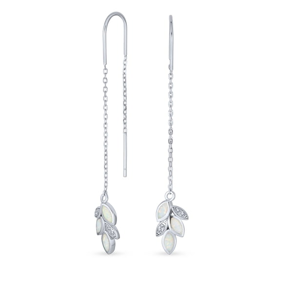 Bling Jewelry Womens Delicate Marquise Gemstone Leaf Dangle Earrings with Opal Inlay Sterling Silver