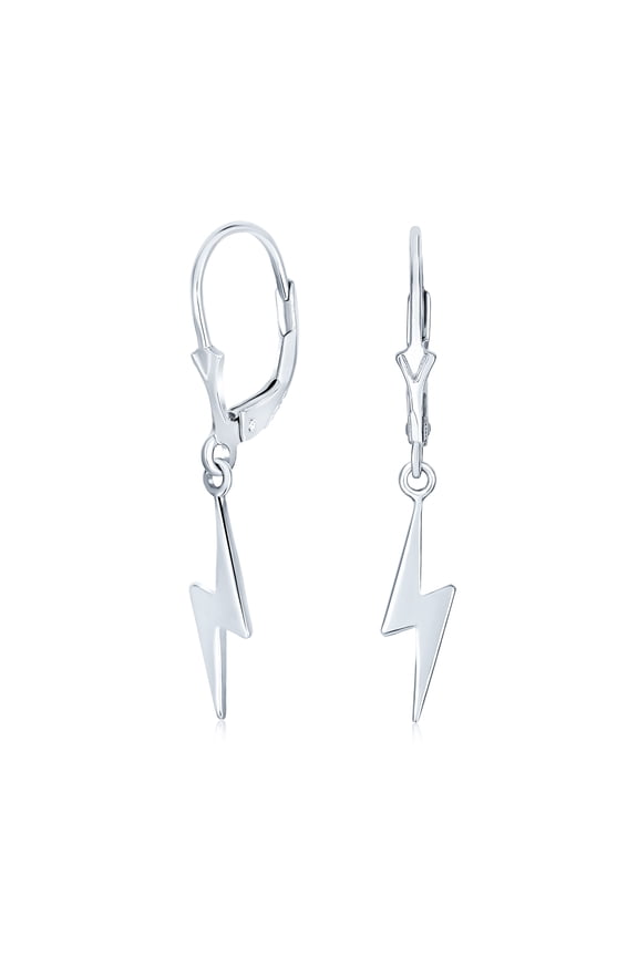 Womens Delicate Minimalist Lightning Bolt Dangle Earrings in Sterling Silver
