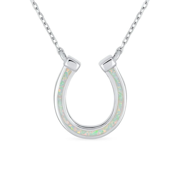 Bling Jewelry Womens Delicate Created Opal Good Luck Charm Horseshoe Necklace Pendant Sterling Silver