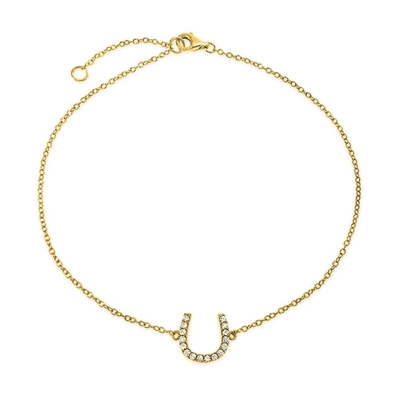 Bling Jewelry Womens Pave CZ Horseshoe Anklet Ankle Bracelet Gold Plated Sterling Silver 9-10 Inch