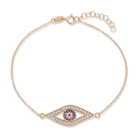 Bling Jewelry Womens Delicate Protect Evil Eye Charm Bracelet CZ Gold Rose Plated .925 Silver
