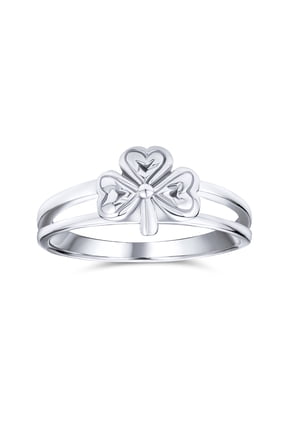 Womens Good Luck Celtic Shamrock Heart Clover Ring Oxidized .925 Sterling Silver