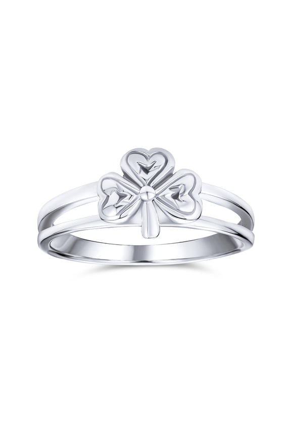 Womens Good Luck Celtic Shamrock Heart Clover Ring Oxidized .925 Sterling Silver