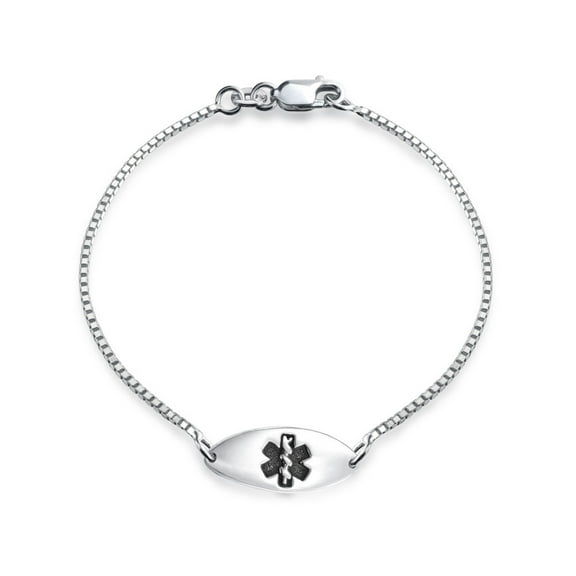 Bling Jewelry Womens Delicate Thin Oval Medical ID Bracelet in Sterling Silver