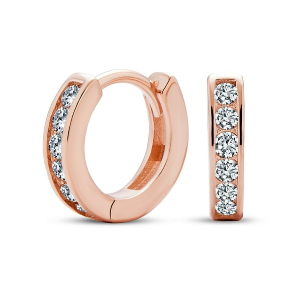 Bling Jewelry Womens Delicate Tiny CZ Hoop Earrings Rose Gold Plated Sterling Silver Multiple Colors