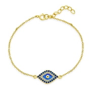 Bling Jewelry Womens Delicate Tiny Evil Eye Charm Bracelet Pave CZ Accent Gold Plated .925 Sterling Silver