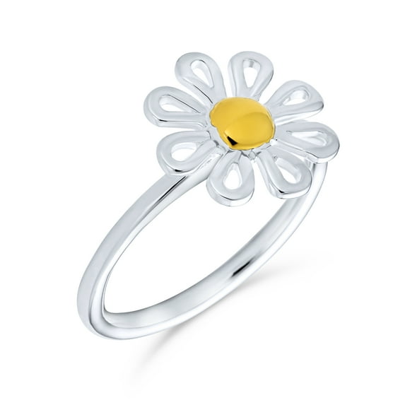 Bling Jewelry Womens Tiny Two Tone Flower Daisy Ring Thin 1MM Band Gold Plated Sterling Silver