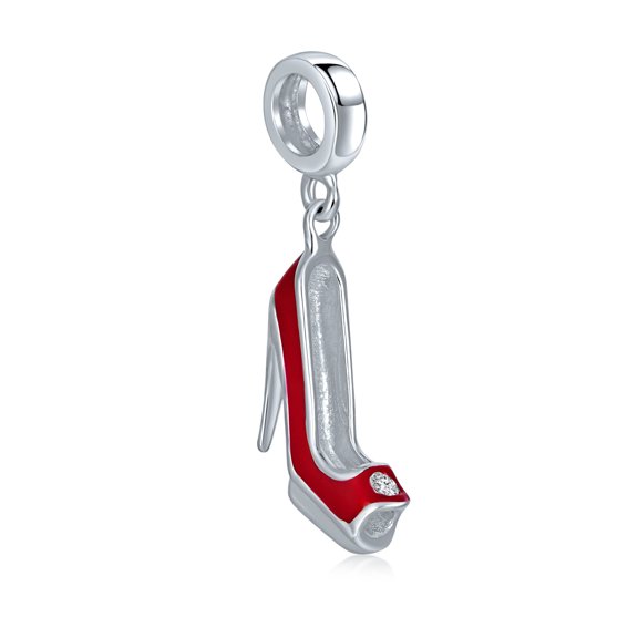 Bling Jewelry Womens .925 Sterling Silver Designer Style Stiletto Red High Heel Shoe Charm Dangle Charm Bead for Bracelet