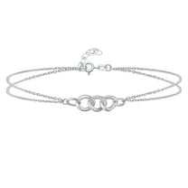 Bling Jewelry Womens Double Chain Love Interlocking Anklet Ankle Bracelet Sterling Silver 9-10 Inch