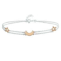Bling Jewelry Womens Double Chain Moon & Stars Anklet Ankle Bracelet Rose Gold Sterling Silver