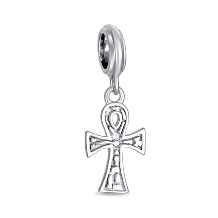 Bling Jewelry Womens Egyptian Ankh Cross Dangle Charm Bead in Oxidized Sterling Silver for Bracelets