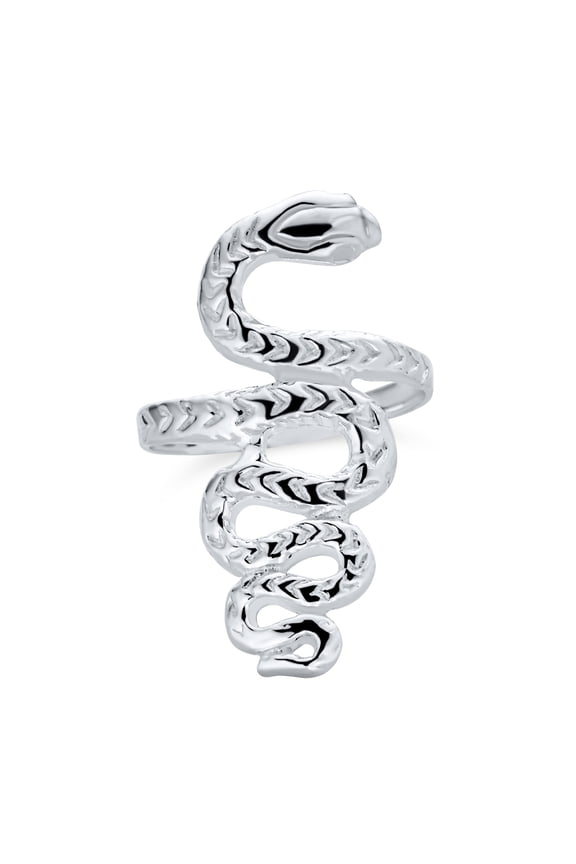 Womens Egyptian Serpent Silver Ring: Reptile Stack Wrap Bypass Coil Band Sterling