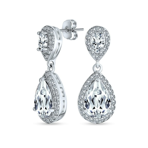 Bling Jewelry Womens Elegant Bridal Dangle Chandelier Earrings with Cubic Zirconia Teardrop Pears