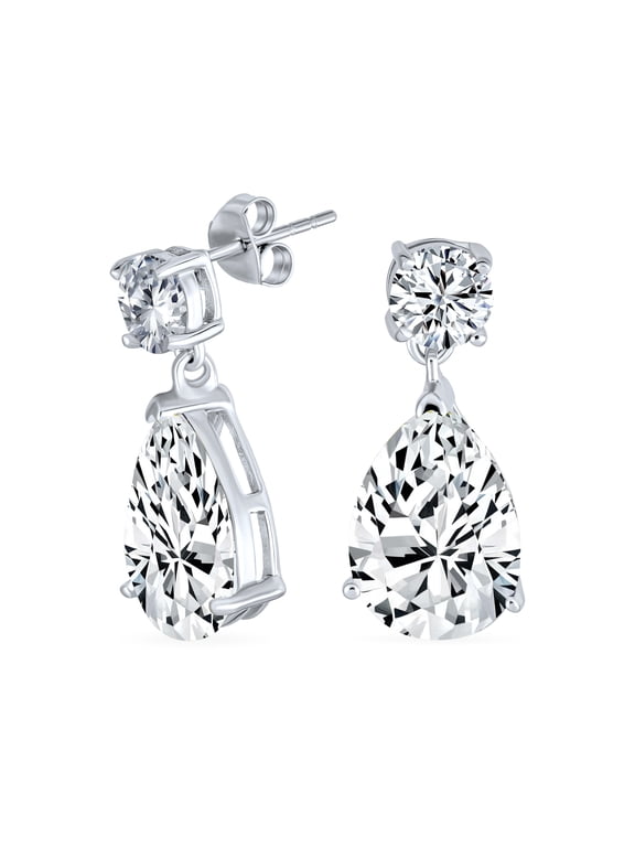 Womens Classic 3CTW CZ Teardrop Drop Earrings .925 Sterling Silver