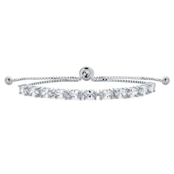 Bling Jewelry Womens Bridal Oval Cut CZ Tennis Bolo Bracelet .925 Sterling Silver Adjustable