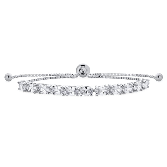 Bling Jewelry Womens Bridal Oval Cut CZ Cubic Zirconia Tennis Bolo Bracelet .925 Sterling Silver Adjustable Slide