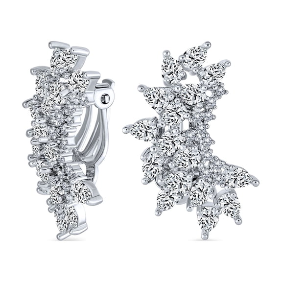 Bling Jewelry Womens Elegant Statement Ear Crawler Clusters Sparkling Cubic Zirconia CZ Leaf Clip On Earrings Non Pierced Ears