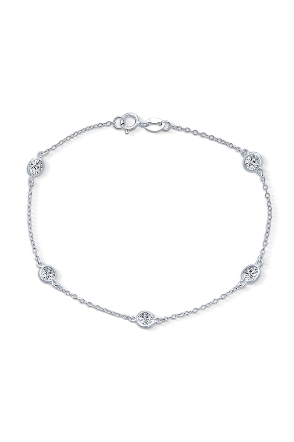 Womens Delicate Cubic Zirconia CZ By The Inch Anklet Ankle Bracelet Sterling Silver