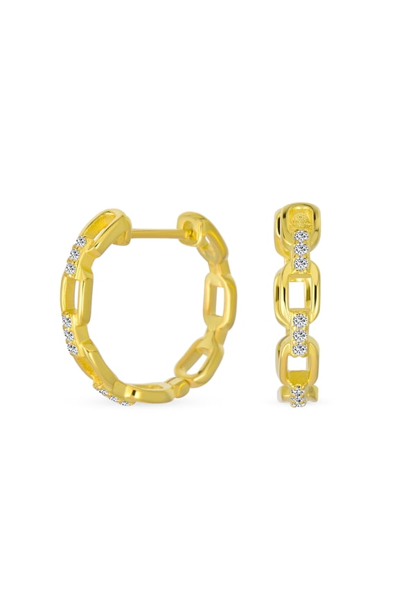 Womens Elegant CZ Hoop Earrings Gold Plated Paper Clip Chain with Pave Accents .75 Inch