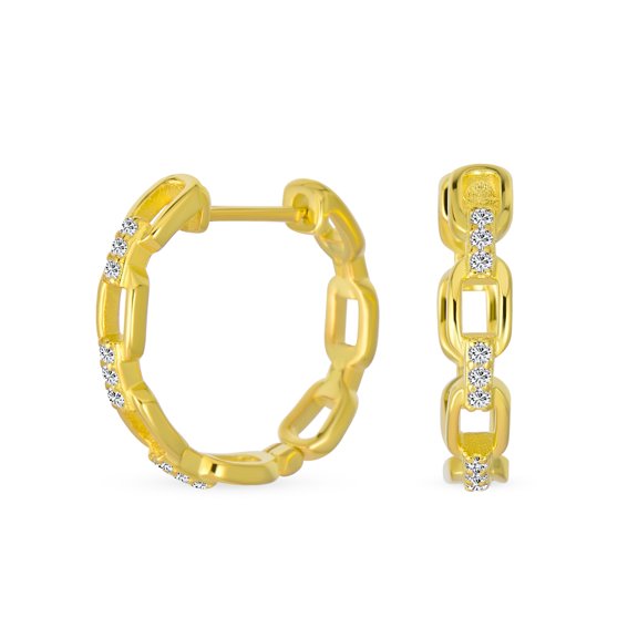 Bling Jewelry Womens Elegant CZ Hoop Earrings Gold Plated Paper Clip Chain with Pave Accents .75 Inch