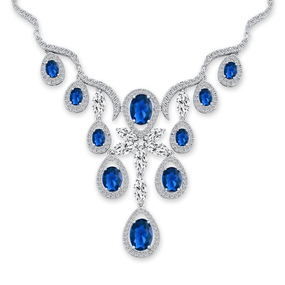 Bling Jewelry Womens Elegant Cocktail Blue CZ Multi Teardrop Statement Collar Necklace 16"